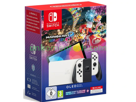 Switch Console OLED White + Mario Kart 8 Deluxe Preinstallato + 12 Mesi Nintendo Switch Online