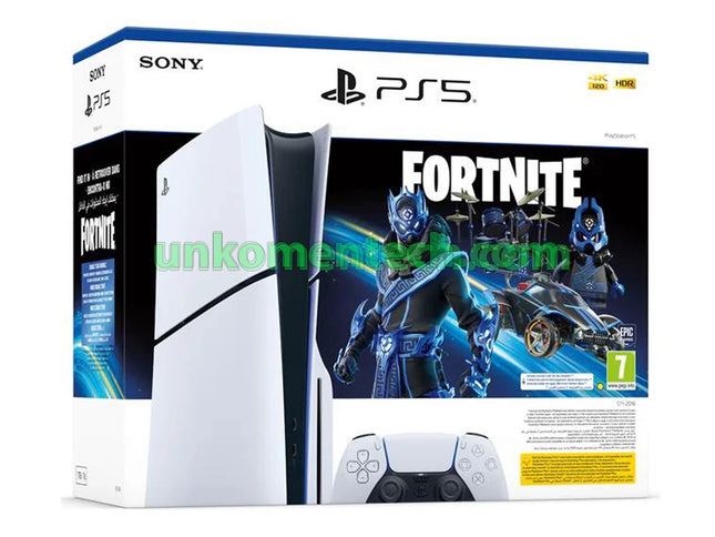 PS5 Console 1TB Digital Slim White Cobalt Star Fortnite Bundle ITA - Unkomen Tech